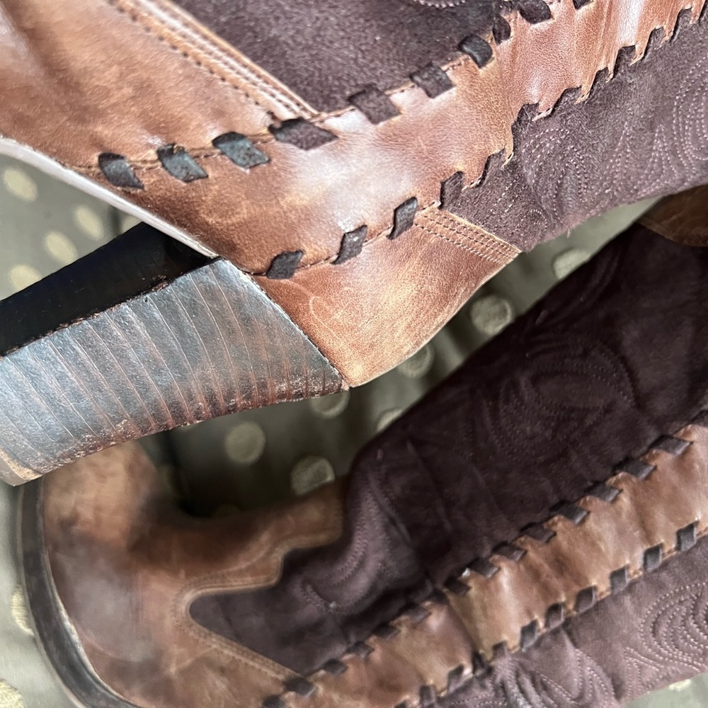 Two Texture Brown Leather Boots - image 4